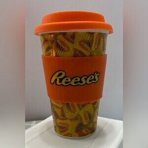 Reese's Peanut Butter Cup 12 oz Ceramic Cup Travel Mug with silicone grip & lid